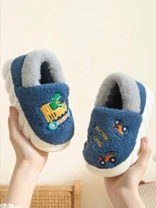 1 paar kinderen winter gesloten teen pantoffels, jongens warme binnenhuis pluche schoenen, voor Kerstmis