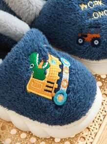 1 paar kinderen winter gesloten teen pantoffels, jongens warme binnenhuis pluche schoenen, voor Kerstmis
