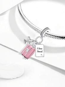 1Pc Christmas Fashionable Round-The-World Traveller Aircraft Charm Bead Fit For Women Bracelets Bangles DIY Jewelry Making And Daily Outfit Matching Jewelry Decoration For Girls