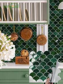 10/30pcs Self-Adhesive Wall Tiles - Heat & Waterproof, Perfect For Kitchen Backsplash, Bathroom Decor, And RVs - Green - View 6