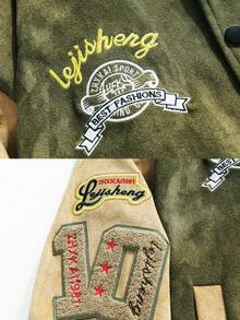 Unisex Loose Fit Embroidery Baseball Style Casual Jacket, Fashion Bomber Jacket - Green - View 6