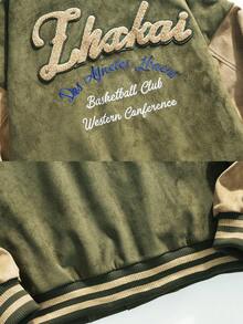 Unisex Loose Fit Embroidery Baseball Style Casual Jacket, Fashion Bomber Jacket - Green - View 5