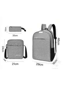 Mochila Antirrobo Casual Carga Usb Escolar Laptop 15.6 Plugadas 3 Piezas - Gris - Ver 5