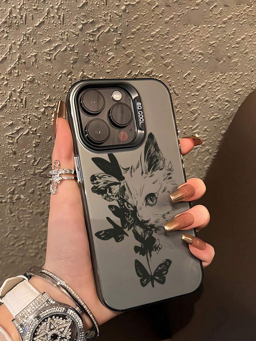 Cat 1pc 高档 TPU 手机保护壳，带蝴蝶图案，适用于 iPhone 和智能手机 - 彩色 - 查看 1
