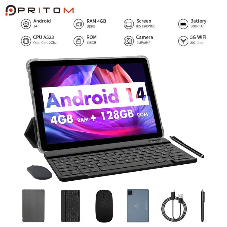 PRITOM 2024年アンドロイド14タブレット(A523 8コア 2.0GHz/4GB