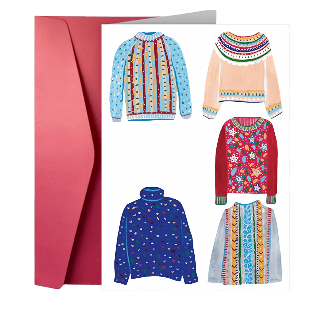 1 Peça Cartões de Saudação Festivos (Cartões de Natal) - Design de Suéter de Natal Colorido, Papelaria de Escritório e Férias - Para Presente de Natal para Família e Amigos