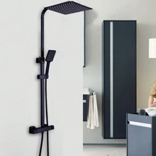 Eatssode Robinetterie de douche Système de douche Ensemble de douche noir avec thermostat Ensemble de douche Douche à effet de pluie Ensemble de douche avec douchette + douche de tête 30x30cm
