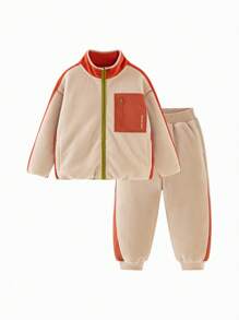 mini bala 男童羊毛运动服防静电户外防风毛衣和长裤套装 - 駝色 - 查看 6