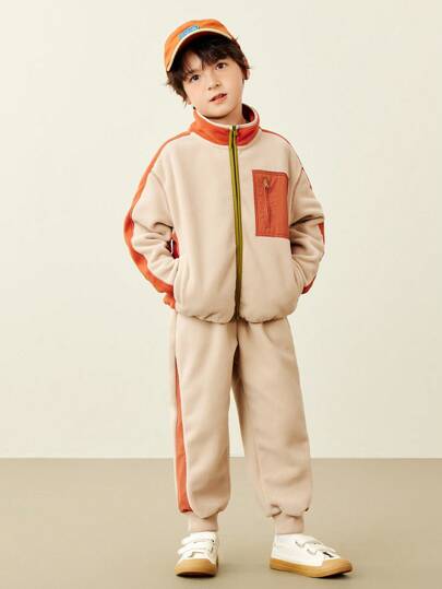 mini bala 男童羊毛运动服防静电户外防风毛衣和长裤套装