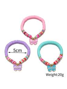 3 件装卡通可爱时尚彩色软陶瓷手链，手工合金油滴蝴蝶图案，女孩姐妹友谊珠宝礼物，适合日常和友谊日佩戴 - 彩色 - 查看 3