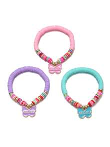 3 件装卡通可爱时尚彩色软陶瓷手链，手工合金油滴蝴蝶图案，女孩姐妹友谊珠宝礼物，适合日常和友谊日佩戴 - 彩色 - 查看 7
