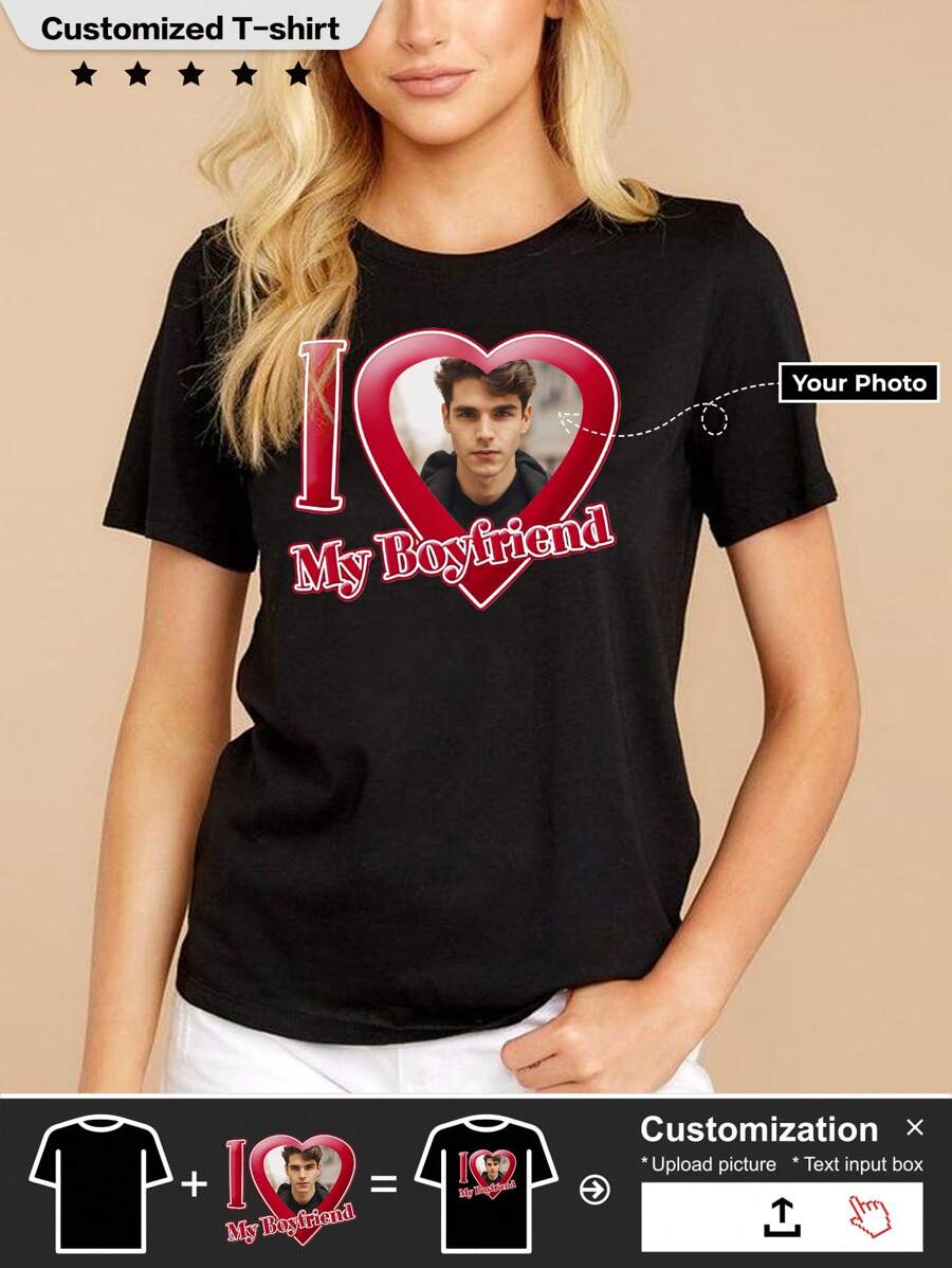 A Custom Couple Breathable T-Shirt, Upload Your Portrait Photo To Make, Couple T-Shirt, Breathable Top, Sports, Running, Stylish, Hipster, Fashion, Contracted, Easy Costume, Modest Fashion, Minimal Chic, For Vacation/Holiday, Stylish, Fashion, Hipster, Casual, Minimal Chic, Personalized, Customized, Custom, Unique, Guy Costumes, Capsule Wardrobe, Men Basic/Street Style, Ideal Gifts For Him, Boyfriend, Family, Friends, For Birthdays, For Vacation/Holiday, For School/Competition, For Sports/Climbing,Season Picks,Sports & Outdoor,Customized Women Active Tops - Black - View 1