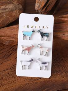 3 对/套复古西部牛/羊皮镶嵌耳钉套装，波西米亚西部农场耳环女士礼物 - 彩色 - 查看 15