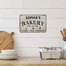 Gepersonaliseerd bakkerijbord - Gepersonaliseerde metalen wanddecoratie, geschikt voor thuis bakken, cakes, koekjes en taarten - Perfect cadeau voor bakkers, 12x8 inch