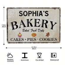 Gepersonaliseerd bakkerijbord - Gepersonaliseerde metalen wanddecoratie, geschikt voor thuis bakken, cakes, koekjes en taarten - Perfect cadeau voor bakkers, 12x8 inch