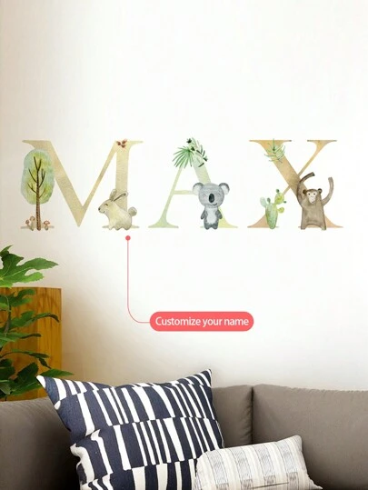 1 Piece 11.81 * 47.24 Inch Personalized Customization Of Your Name, 26 Letters, Cartoon Animal Wall Stickers, Home And School Decoration Stickers, Custom Wall Stickers For Holiday And Party Texts, PVC Self-Adhesive And Removable, Valentine's Day, Valentine's Day Decor, Multi-Functional, Ornamental, Anti-Mold, Reusable, Adorable, High-Quality, Cute, Vintage, Colorful, Custom, Personalized, Unique, Ideal Gifts For Him, Ideal Gifts For Her, Her, Boyfriend, Girlfriend, Dining Room, Bathroom, Home, Home Bedroom Refresh Birthday Graduation,Home Refresh