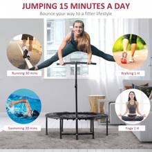 HOMCOM 40'' Fitness Trampoline With Adjustable Handle, Rebounder Trampoline Mini Jumper For Indoor Exercise Workout, Support Up To 100kg - Black - View 3