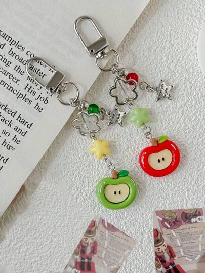 1pc Unisex New Creative Apple Pendant Keychain, Five-Pointed Star & Flower Decor Accessory, Festival Birthday Gift Car Accessories Bag Charm School Cute Goth Y2k Bag Accessories Lanyards With Id Holder Car Accessories Bag Charms