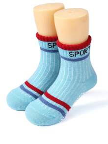 3 双儿童防滑运动袜；条纹学生防滑运动袜；简约百搭运动风格组合袜；拼布色块男童袜 - 彩色 - 查看 7