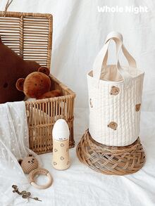 WholeNight 1 件圆柱形熊头婴儿推车收纳袋、尿布袋、奶瓶袋、刺绣手提包、育儿床收纳袋、婴儿推车挂袋、婴儿奶瓶挂袋、尿布袋、男女通用、适合所有季节 - 彩色 - 查看 1