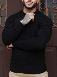Men's Striped Knitted Sweater Blouse - Black - View 3