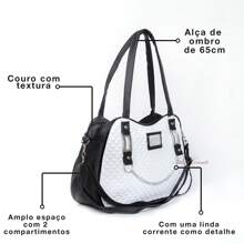 Women's Medium Bag With 2 Compartments And 2 Handles With Premium Chain Detail - 白色 - 查看 2