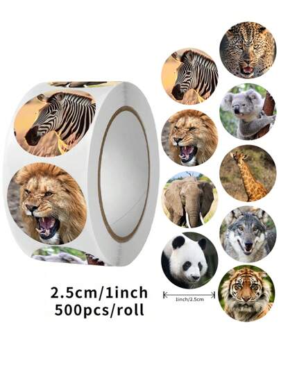 (500pcs/Roll) Zoo Animal Stickers, Wild Animals In Jungle Reward Stickers, Decorative Sealing Stickers, Label Stickers,School Supplies,Back To School