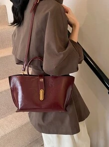 Burgundy High-End Niche Hand-Held Vegetable Basket Bag For Women New Ankla Red Fashionable Bucket Bag Shoulder Messenger Bag Coin Purse MotherAnd- Bag Suitable For Commuting To Work, Shopping And Traveling