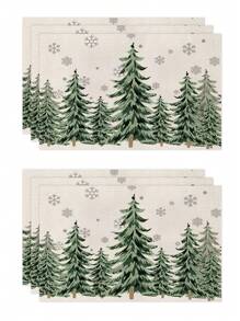 1 pièce/4 pièces/6 pièces Set de sets de table en lin de Noël avec des motifs de fête comme le sapin de Noël, le houx, le flocon de neige. Dessous de plat durables pour la table à manger, convenant pour la maison, le restaurant, la décoration de Noël