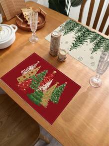 1 pièce/4 pièces/6 pièces Set de sets de table en lin de Noël avec des motifs de fête comme le sapin de Noël, le houx, le flocon de neige. Dessous de plat durables pour la table à manger, convenant pour la maison, le restaurant, la décoration de Noël