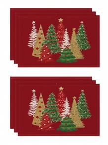 1 pièce/4 pièces/6 pièces Set de sets de table en lin de Noël avec des motifs de fête comme le sapin de Noël, le houx, le flocon de neige. Dessous de plat durables pour la table à manger, convenant pour la maison, le restaurant, la décoration de Noël