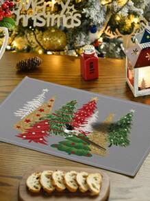 1 pièce/4 pièces/6 pièces Set de sets de table en lin de Noël avec des motifs de fête comme le sapin de Noël, le houx, le flocon de neige. Dessous de plat durables pour la table à manger, convenant pour la maison, le restaurant, la décoration de Noël