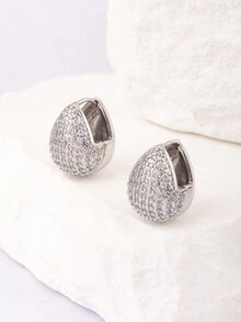 1 对白色锆石 18K 镀金铜材质环形耳环，奢华珠宝情人节礼物 - 耳環 - 查看 11