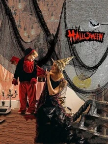 1pc Halloween Black Gauze Fabric For Haunted House, Bar Decor Or Scary Room Setup,Christmas
