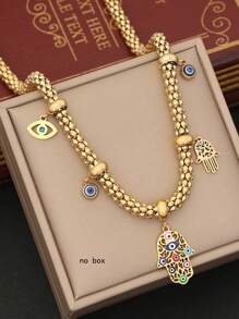 1 Miếng Thép không gỉ Mắt & Mặt dây chuyền bàn tay Hamsa Dây chuyền Thích hợp Đối với Của phụ nữ Mặc hàng ngày - Vàng - Xem 1