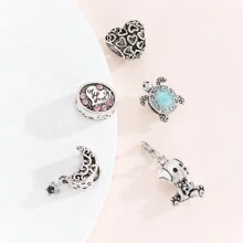 1pc Hollow Star Moon Heart Beaded Pendant, Oval Carved Heart, Blue Shell Turtle And Dog Charms, Suitable For DIY Bracelet Necklace Jewelry Making Valentines