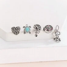 1pc Hollow Star Moon Heart Beaded Pendant, Oval Carved Heart, Blue Shell Turtle And Dog Charms, Suitable For DIY Bracelet Necklace Jewelry Making Valentines
