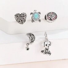 1pc Hollow Star Moon Heart Beaded Pendant, Oval Carved Heart, Blue Shell Turtle And Dog Charms, Suitable For DIY Bracelet Necklace Jewelry Making Valentines