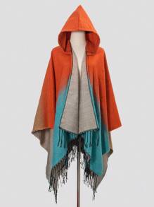 1pc Gradient Color Jacquard Hooded Cape/Scarf, Air Conditioning Travel Blanket - Multicolor - View 13