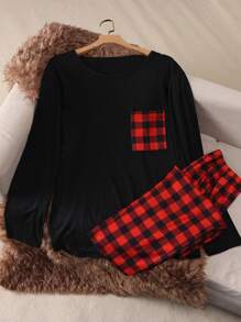 Two Pieces Sets Men's Sleepwear Autumn And Winter Long Sleeved Pants Checkered Pattern Home Clothes Sleepwear Set, For Fall - Multicolor - View 3