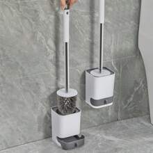 1 件壁挂式和落地式塑料马桶刷，带排水架，可拆卸长柄马桶清洁刷，刷毛浓密，无需钻孔，无死角清洁，适用于马桶、浴室、卫生间的清洁工具