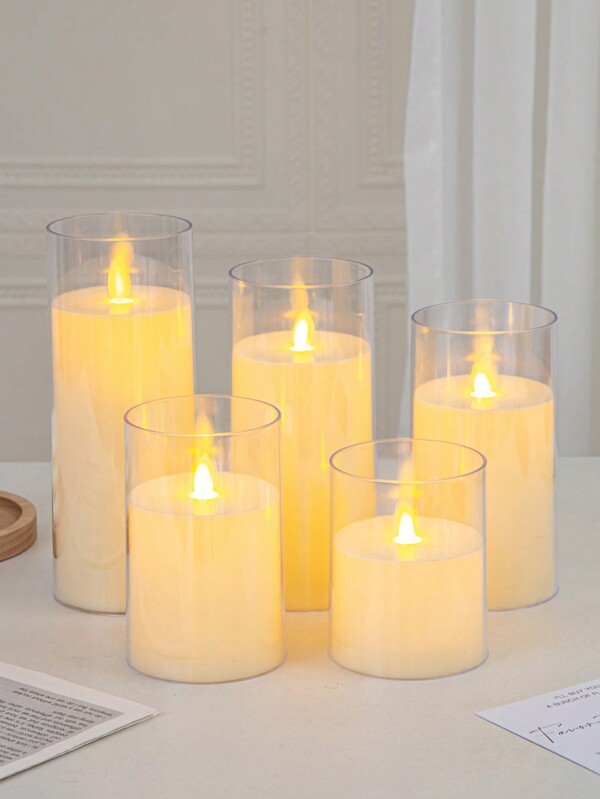 1pc Transparent Cup Flameless LED Wax Candle, Plastic Flat-Mouth Cup Wax Candle, Christmas Holiday Decor, Home Indoor Party Desktop Ornament, Warm Light Electronic Candle