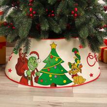 GRINCH Glitter Kerstboomrok, Cartoon Print Groen & Rode Kerstboomdecoratie, Geen Elektriciteit Nodig, Geschikt Voor Thuis, Keuken, Familiebijeenkomsten En Vakantievieringen