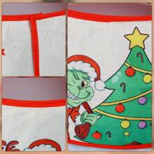 GRINCH Glitter Kerstboomrok, Cartoon Print Groen & Rode Kerstboomdecoratie, Geen Elektriciteit Nodig, Geschikt Voor Thuis, Keuken, Familiebijeenkomsten En Vakantievieringen