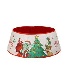 GRINCH Glitter Kerstboomrok, Cartoon Print Groen & Rode Kerstboomdecoratie, Geen Elektriciteit Nodig, Geschikt Voor Thuis, Keuken, Familiebijeenkomsten En Vakantievieringen