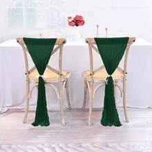 50 PCS Cheesecloth Chair Sashes, Wedding Aisle Decorations Chair Bows Sashes Designed, Universal Chair Covers Chair Sash For Wedding Reception Party Hotel Event Decoration - Dark Green - View 4