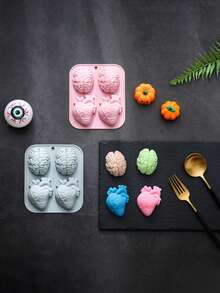4-In-A-Row Brain Heart Shaped Silicone Mold Halloween Cake Mold Handmade Soap Chocolate Baking Mold - Multicolor - View 7