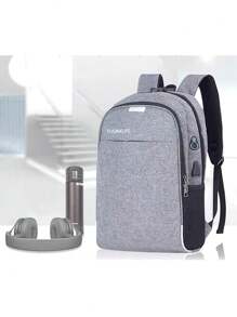 Mochila Antirrobo Casual Carga Usb Escolar Laptop 15.6 Plugadas 3 Piezas - Gris - Ver 3