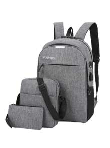 Mochila Antirrobo Casual Carga Usb Escolar Laptop 15.6 Plugadas 3 Piezas - Gris - Ver 10