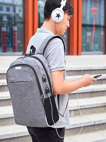 Mochila Antirrobo Casual Carga Usb Escolar Laptop 15.6 Plugadas 3 Piezas - Gris - Ver 2